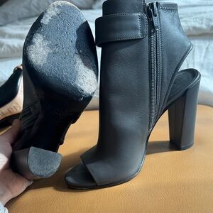 Vince Black Open-Toe Block Heel Ankle Boots